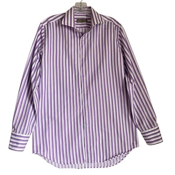 Canali  Dress Shirt Mens 39/15.5 Purple Stripe Button Up Long Sleeve Made Italy - Picture 2 of 9